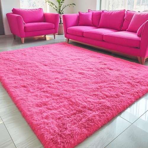 5x8 Machine Washable Large Area Rugs for Living Room (5x8 Ft / Hot Pink)