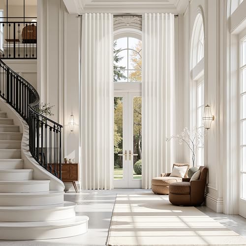Ivory White Linen Curtains 132 Inch Length for Living Room Light Filtering Semi Sheer Curtain Back Tab Neutral Modern Farmhouse Decor Drapes Floor to Ceiling High Window for Bedroom 52x132 (52"W x 132"L (Pack of 2) / Ivory White)