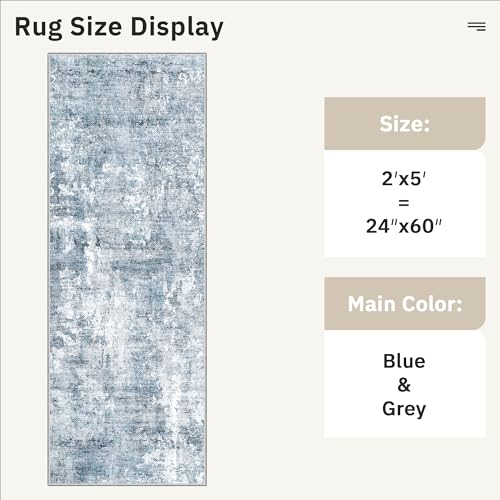 Abstratc Runner Rug 2x5 Washable Kitchen Entry Runners Blue (Blue/Grey / 2' x 5' (Runner))