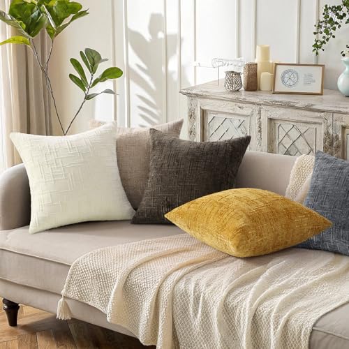 Textured Chenille Throw Pillow Covers 22x22 Set of 2 Dark Grey (Dark Grey / 22" x 22" (Pack of 2))
