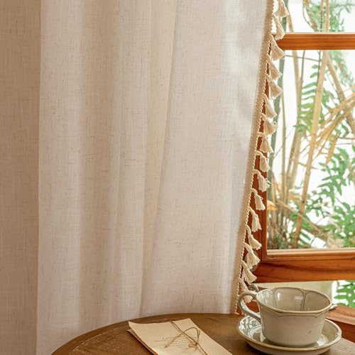 90 Inch Boho Cream Semi Sheer Curtains Light Filtering Back Tab Drapes for Living Room Sliding Door & Patio Privacy Protect Farmhouse Country Decor (Z-natrual / 50"W x 90"L (Pack of 2))