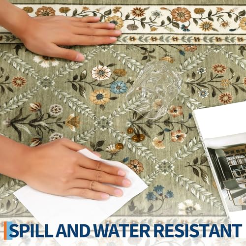 Washable Kitchen Rugs Non Slip 2x6 Hallway Runner Stain Resistant Low Pile Rug (Green/Spring / 2' x 6' (Rectangular))