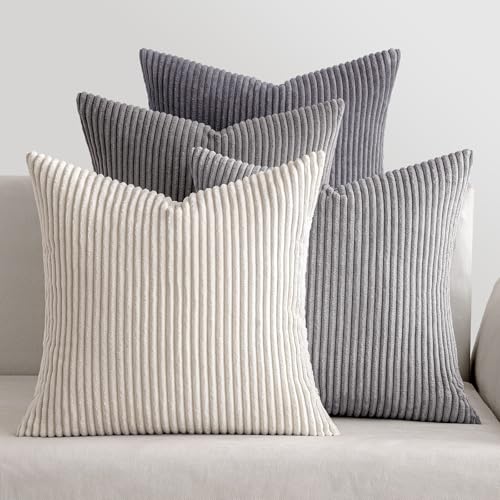 Soft Corduroy Decorative Throw Pillow Covers Neutral Grey 18x18 (18" x 18" (Pack of 4) / Neutral Grey)