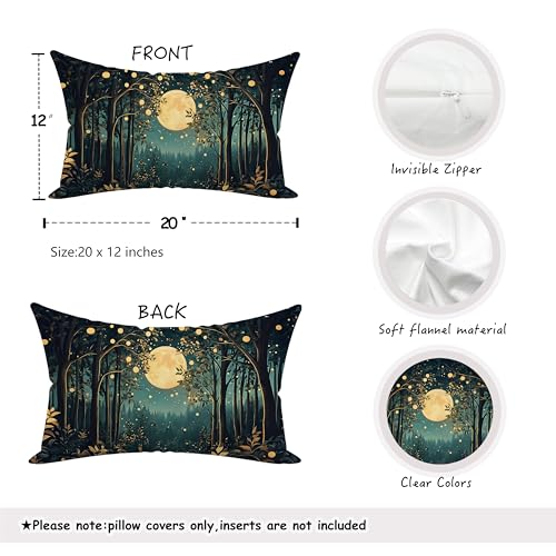 Rustic William Morris Inspired Night Moon Forest Decor Pillow Covers 18x18 (Forest-black and Gold 28 / 20" x 12" (Pack of 1))