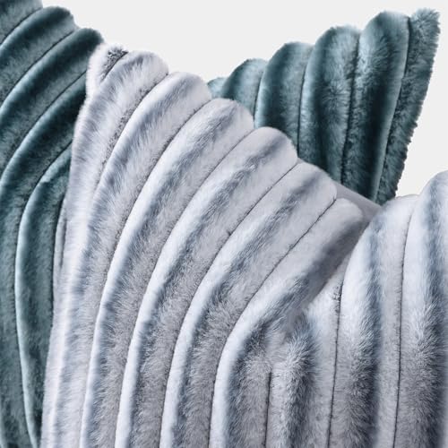 Fall Faux Fur Throw Pillow Covers 26x26 Set of 2 Blue Grey (Blue Grey / 26" x 26" (Pack of 2))
