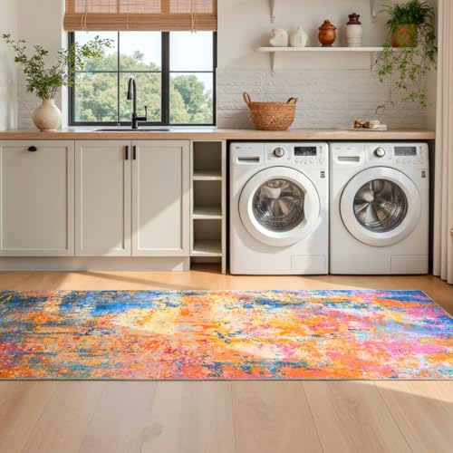 2x6 Rainbow Rug Runners for Hallways Kitchen Runner Rug Non Slip Washable Colorful Long Runner Rugs with Rubber Backing Soft Abstract Carpet Runner for Bedroom (Rainbow / 2' x 6' (Runner))