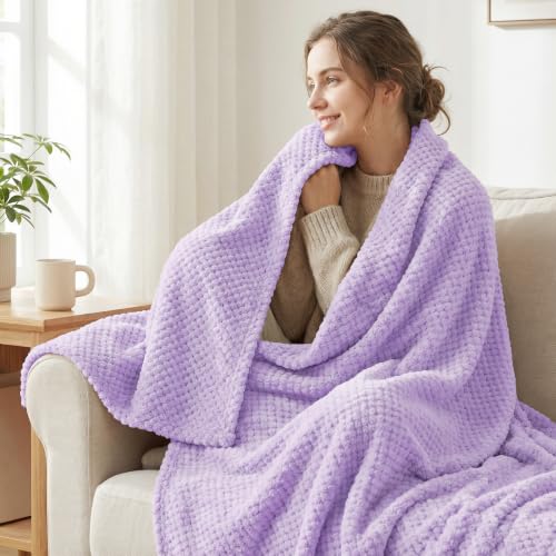 Large Waffle Fleece Throw Blanket for Couch (Light Purple / 50x70 in)