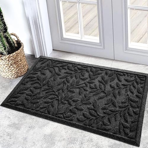 Sturdy Front Entrance Doormats (1'5" x 2'6" (Rectangular) / Leaves Black)