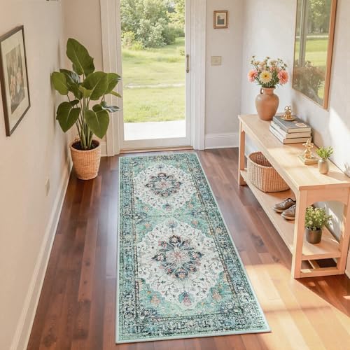 Washable Area Rug (Teal Green/White/Navy / 2' x 6' (Rectangular))