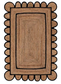 Scalloped Natural Jute Area Rug for Bedroom Living Room (Black / 2' x 4' (Scalloped))