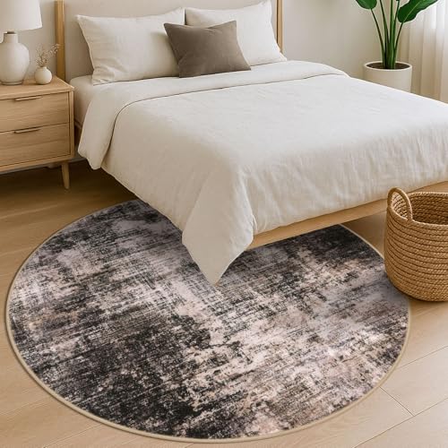 Abstract Round Area Rug 6 Ft Washable Circle Rugs Large Round Rug Non Slip Thin Soft Circle Rugs (Brown/Rust / 6' x 6' (Rectangular))