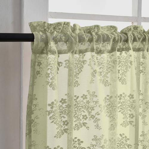 Vintage Lace Curtains 36 Inch Length (Sage Green / 26"W x 36"L (Pack of 2))