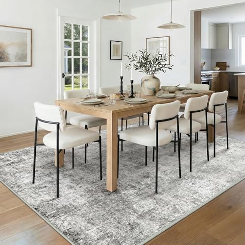 Washable 5'x7' Abstract Area Rug for Living Room Gray White (Gray/White / 5' x 7' (Rectangular))