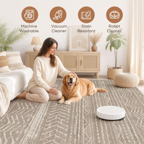 Boho 9x12 Area Rug Living Room Rugs Machine Washable Dark Brown (Dark Brown / 9' X 12' (Rectangular))