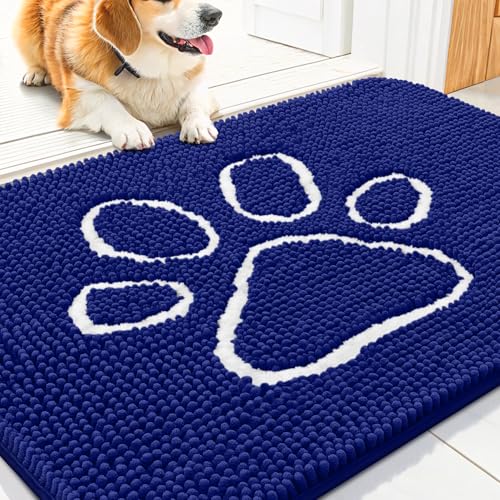 Dog Door Mat for Muddy Paws (30"X20" / Navy Blue and White)