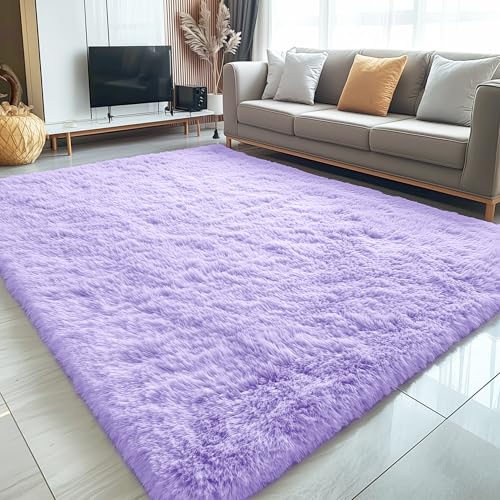 5x7 Machine Washable Large Area Rugs for Living Room (5x7 Ft / Light Purple)
