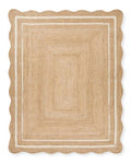 Chouhan Natural Jute Scalloped Bohemian Decor Handwoven Custom Decorative Rug (White / 2'6" x 9' (Rectangular))