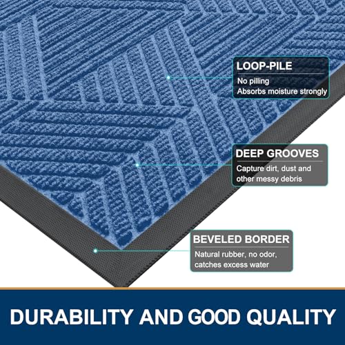 Half Circle Front Door Mat Outside Entrance (Blue / 29.5" X 17")