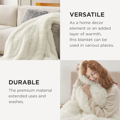 Faux Fur Fluffy Sherpa Fleece King Bed Blanket Cream 108"x90" (02- Cream / King (108" X 90"))
