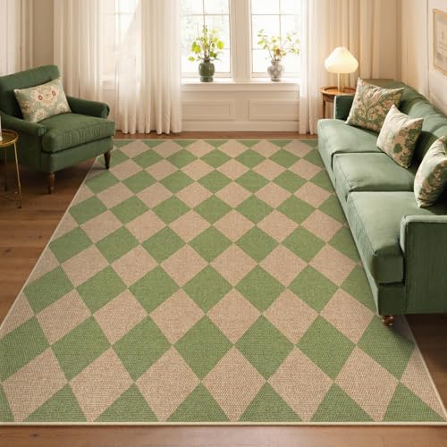 Checkered Easy Jute 5x7 Area Rug (5' x 7' (Rectangular) / Sage Green/Nature-2)
