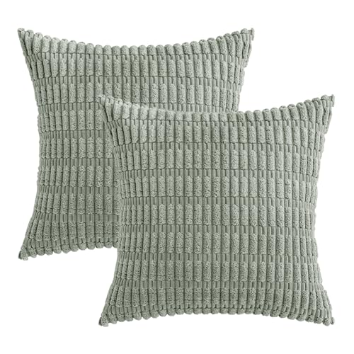 Euro Sham Corduroy Decorative Throw Pillow Covers 24x24 Grey Green (Greyish Green / 24" x 24" (Pack of 2))