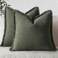 Boho Linen Fringe Decorative Throw Pillow Covers Rifle Green 18x18 (18" x 18" (Pack of 2) / Rifle Green)