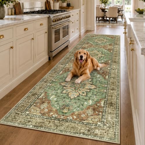 Washable Area Rug (Brick/Brown/Green / 3' x 10' (Rectangular))