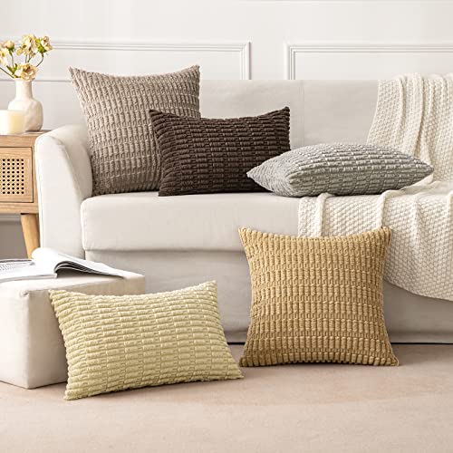Corduroy Decorative Throw Pillow Covers 16x16 Beige Pack of 2 (Beige / 16" x 16" (Pack of 2))