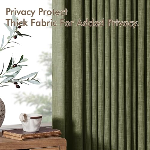 Olive Green Pinch Pleated Linen Curtains 90 Inches Long 2 Panels (Olive Green / 40"W x 90"L (Pack of 2))