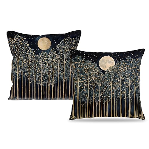 Rustic William Morris Night Moon Forest Green Decor Pillow Covers 18x18 Set of 2 (Forest-forest Moon -12 / 18" x 18" (Pack of 1))