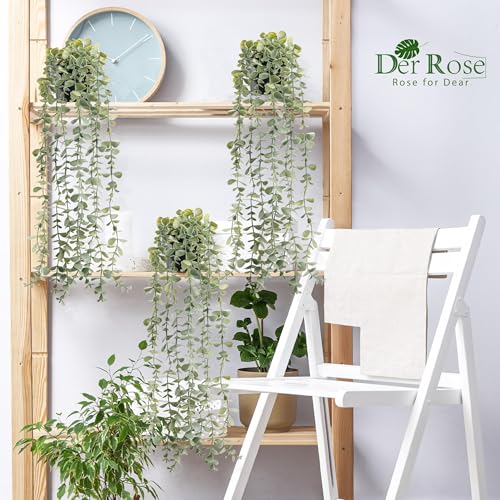 3Pcs Cozy Fake Eucalyptus Hanging Plants for Bathroom Wall Decor (Gray Green)