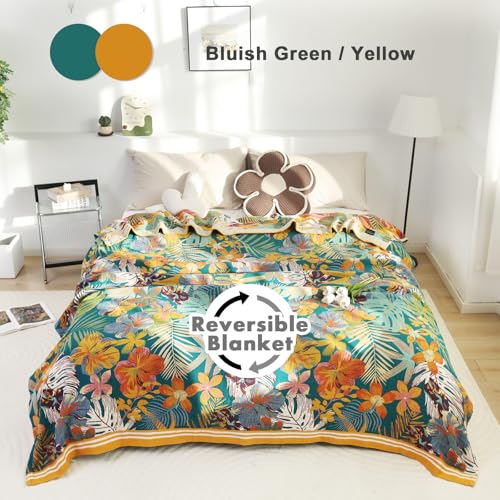 Boho Throw Blanket 60"x80" Cotton Floral Blanket for Couch Sofa Bed (Leaves Flowers 2 / 60"x80")