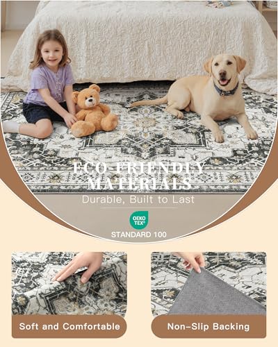 Washable Runner Rugs 2x10 Long for Hallway Kitchen (Black / 2' x 10' (Runner))