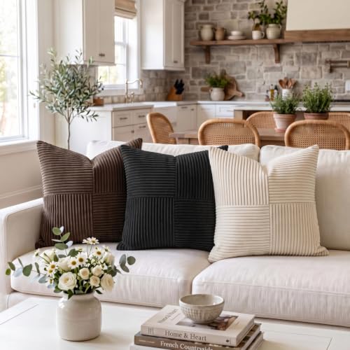 2 Packs Black Decorative Throw Pillow Covers 16x16 Inch for Living Room Couch Bed Sofa (Black / 16" x 16" (Pack of 2))