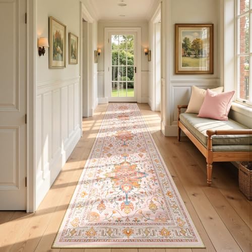 Washable Area Rug (Pink/Light Pink/Colorful / 2'6" x 14' (Rectangular))