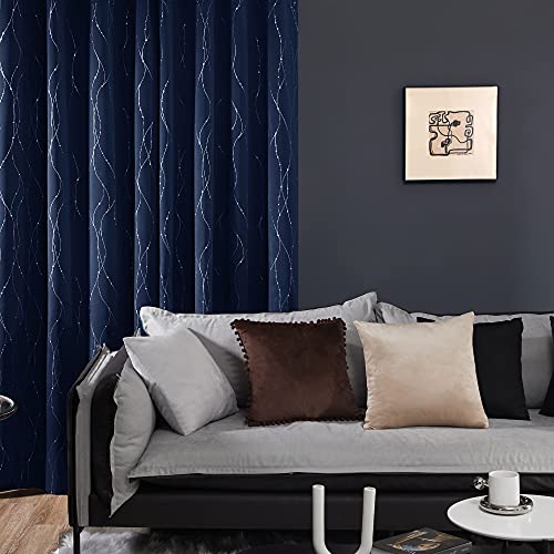 Living Room Curtains 72 Inches Long (Navy Blue/Wave Dots / 52"W x 72"L (Pack of 2))