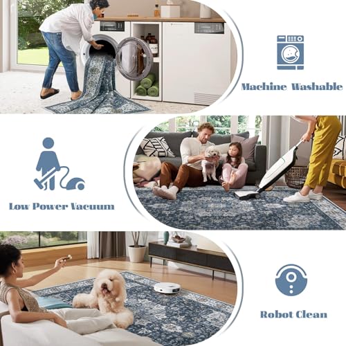 Area Rug 8x10 Washable Rug (Vintage Blue / 8' x 10' (Rectangular))