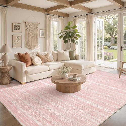 Boho 5x8 Area Rug Living Room Rugs Machine Washable Pink (Pink / 5' X 8' (Rectangular))