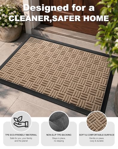 Front Door Mat Outdoor Entrance (Sandstone Beige / 2' x 2'11" (Rectangular))
