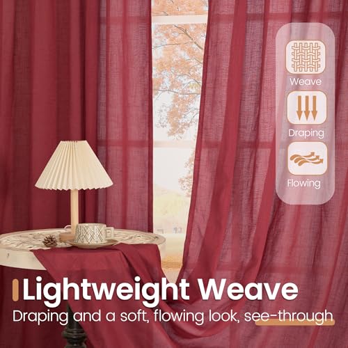 Burgundy Linen Curtains 63 Inches Long for Living Room (Burgundy / 42"W x 63"L (Pack of 2))