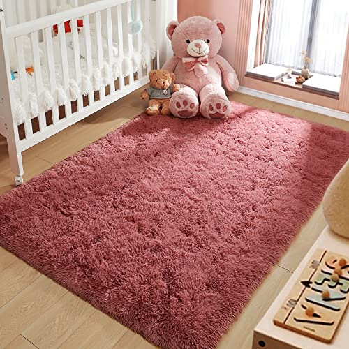 Area Rugs Fluffy Living Room Carpets for Kids Bedroom 4x5.3 (Blush / 4' x 5.3' (Rectangular))