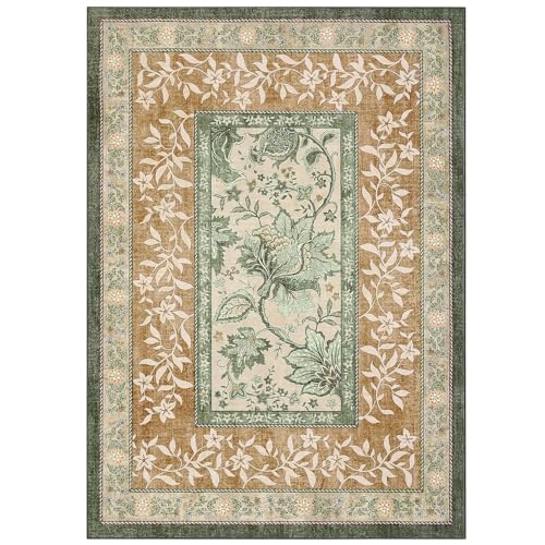 Terracotta Olive Sage Green 2x6 Washable Kitchen Runner Rugs Non Slip Provence Botanical Grove Vintage Boho Cottage Long Rug for Hallways Bedroom TPE Rubber Backing (Terracotta / Olive Sage Green / 2' x 6' (Runner))