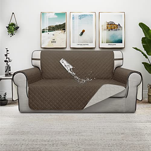 Double Protection 100% Waterproof Loveseat Sofa Covers for Living Room (Camel/Ivory / Loveseat Medium)