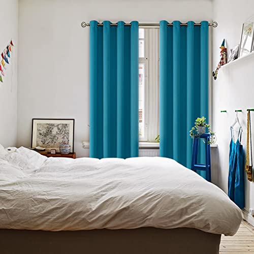 Peacock Blue Blackout Curtains for Living Room 84 Inch (Peacock Blue / 52"W x 84"L (Pack of 2))