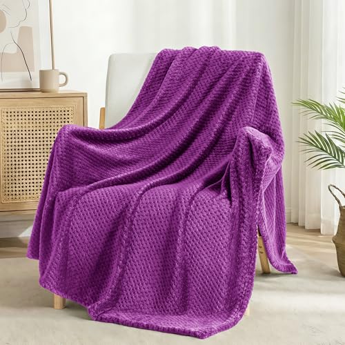 Large Waffle Fleece Throw Blanket for Couch (Purple / 50x70 in)