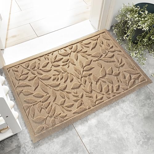 Beige Leaves Outdoor Indoor Entrance Doormats (Leaves-beige / 1'5" x 2'6" (Rectangular))