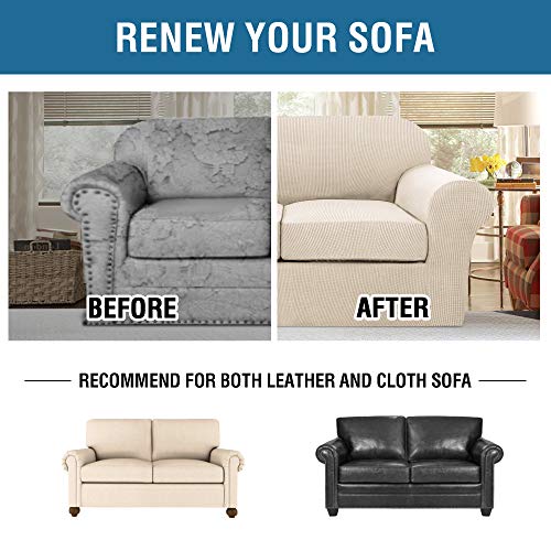 3 Piece Stretch Sofa Covers for 2 Cushion Loveseat Couch Covers for Living Room Sofa Slipcovers (Medium / Natural)
