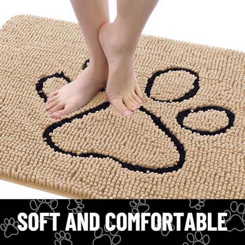 Dog Door Mat for Muddy Paws (30"X20" / Beige and Black)
