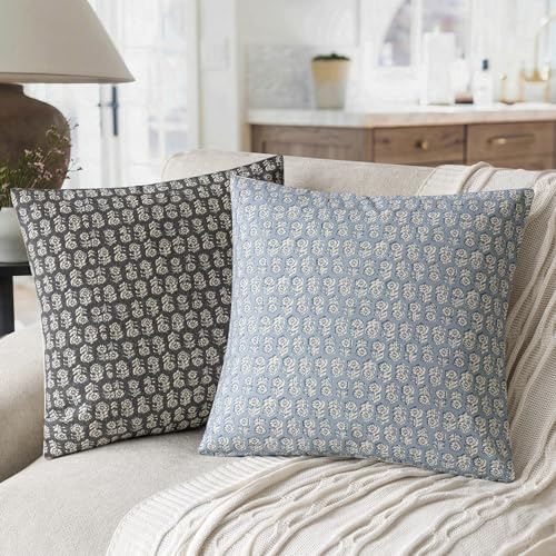 Decorative Floral Print Throw Pillow Covers 20×20 Powder Blue (20" x 20" (Pack of 2) / Powder Blue)