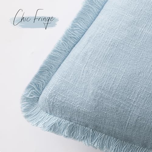 Decorative Linen Fringe Throw Pillow Covers 26×26 Light Blue (26" x 26" (Pack of 2) / Crystal Blue)